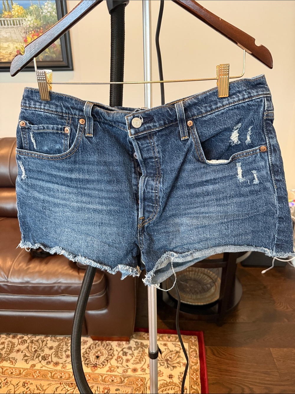 Women's Levi's 501 Dark Blue Distressed Denim Shorts